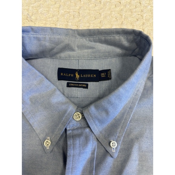 Ralph Lauren Men's 3XLT Tall Stretch Oxford Shirt Blue‎ Button Long Sleeve Pony - Picture 4 of 11